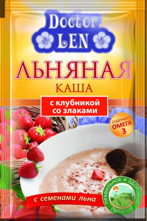 Льняная каша "DOCTOR LEN" м/п со злаками и клубникой